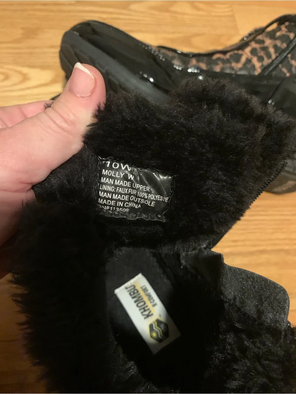 Khombu Leopard Quilted Ankle Boot with Faux Fur Trim - Black/Brown
